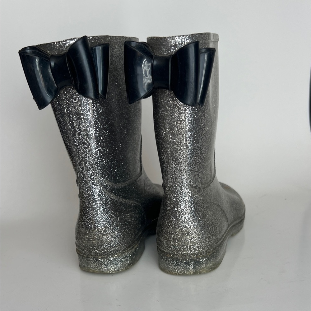 Sparkly Silver Glitter Rain Boots with Bow Detaill